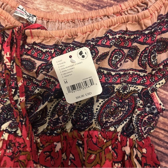 Women’s Free People  Bali Mariposa Dress, Strawberry Combo, Medium - Picture 3 of 8